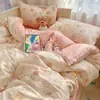 Lindo Perrito Rosa Cepillado Juego de Funda de Edredón de Cuatro Piezas Ropa de Cama Sábanas Suministros Estudiante 1.5 Dormitorio Juego de Cama de Tres Piezas