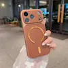 Funda magnética para teléfono Apple 18Promax Adecuada para iPhone 17 Ventana grande Textura de cuero 15 Funda anticaída No se pega a las huellas dactilares
