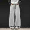 Calça de moletom reta com cós color block de caimento pesado, masculina e feminina, outono novo, solta, roxa, de malha, casual, esportiva, longa