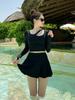 Traje de baño deportivo de talla grande para mujer, nuevo modelo 2025, con abertura en el vientre, para playa, vacaciones en aguas termales [Una generación de cabello]