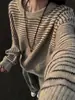 Suéter Americano Listrado Gola Redonda Estilo Old Money Masculino Outono Preguiçoso Malha de Alta Qualidade Solto Versátil Camada Base