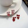 Brincos S925 Agulha de Prata Coração Vermelho Brincos Gota de Óleo Feminino Menina Brincos de Laço Brincos Clareadores Redutores de Idade para Mulheres
