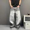 Marca de Moda Americana Pintura Salpicada Sucio Desgastado Hoja Curva Jeans Hombres y Mujeres 2026 Nuevo High Street Holgado Casual Pierna Recta Pantalones Largos