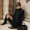Conjunto Duas Peças Estilo Preppy Retro Americano de Alta Qualidade Versátil Elegante Redutor de Idade Blazer com Gola Alta Saia Curta Evasê