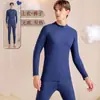 Roupa íntima térmica de veludo com gola alta/média masculina, conjunto espesso de fleece, roupas de inverno e outono, calças compridas, parte de baixo sem costura, suéter de algodão