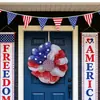 Nueva corona de venta caliente transfronteriza para el Día de la Independencia de EE. UU., corona de malla roja, blanca y azul, accesorios para colgar en la puerta del patio.