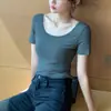 Camiseta Versátil de Manga Curta com Decote V para Mulheres 2025 Nova Popular Verão Top Justo com Estilo Ocidental Camisa de Base Interna e Externa