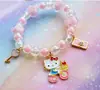 Pulsera Infantil de Dibujos Animados de Venta Caliente Pulsera de Perlas Aleación Unicornio Niña Gato KT Colgante Joyería de Mano para Niñas