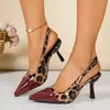 Europa Transfronteriza Comercio Exterior Talla Grande 2026 Nuevo Estilo Sandalias de Punta Cerrada Tacones Altos de Mujer Punta Fina Stiletto Sin Espalda Estampado de Leopardo Zapatos de Mujer