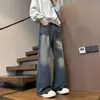 Jeans preto de ganga estilo americano moderno para um look emagrecedor e que realça a altura, design versátil, corte reto nicho com um leve boca de sino, novo estilo