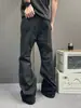 Calça masculina estilo moderno preto vibe americana plissada na moto micro flare perna reta solta comprimento total