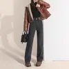 Jeans Rectos Engrosados Forrados de Felpa Negro Gris para Mujer Otoño e Invierno Nuevos Pantalones Anchos de Pierna Ancha Sueltos para el Suelo Cálidos