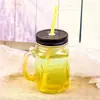 Copo de Vidro Mason Simples Copo de Personalidade Criativa para Casal Copo de Vidro para Água com Canudo Impresso Copo para Bebida