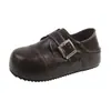 Novos Mocassins Femininos com Aumento de Altura Inlay Duas Formas Estilo Britânico Sapatos Pequenos de Couro Fivela Outono Versátil 2026 Velcro