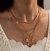Venda Quente Transfronteiriça Moda Europeia e Americana Personalizado Estilo Empilhável Liga Cruz Retangular Redondo Pingente Colar Multicamadas para Mulheres