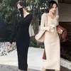 Vestido de punto elegante de longitud media, corte ajustado, para otoño e invierno, para mujer, con abrigo y suéter, adecuado como capa interior, vestido de punto hasta la rodilla