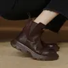 Capa Superior de Cuero de Vaca Lavado Otoño 2024 Elaesin Versátil Retro Suela Gruesa Botas Chelsea Maillard para Mujer