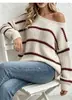 Amazon Comercio Exterior Transfronterizo Hombros Descubiertos Bloque de Color Rayas Halloween Holgado Casual Perezoso Tejido de Punto Suéter Top