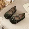 Sapatos de Ponto Femininos Estilo Coreano Retrô Sapatos Únicos Outono Novidades Sapatos de Princesa para Crianças Sapatos Femininos com Laço Solado Macio Sapatos de Couro para Bebê