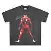 Camiseta Lavável Vintage CR7 Estrela do Futebol 260G Marca Tendência Retro Americana Manga Curta Solta Atacado de Fábrica