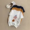 Chapéu Estampado Estilo Coreano de Alta Qualidade, Camiseta de Manga Curta, Refrescante e Estilosa, Rejuvenescedora, Caimento Solto, Emagrecimento, Blusa de Algodão com Aspecto de Linho