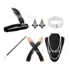 Accesorios de Mascarada de los Años 20 Fiesta Gatsby Diadema de Aleación con Plumas Collar de Perlas Portacigarrillos Largo Juego de Guantes