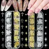 Nuevo producto transfronterizo: Decoraciones para Uñas Rivetadas de Metal Dorado y Plateado de 12 Compartimentos, Piezas Delgadas en Forma de Cruz y Estrella para Decoración de Uñas