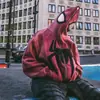 Y2K Europeu e Americano Comércio Exterior Atacado Transfronteiriço Moletom com Zíper Lavado Padrão Bordado Homem-Aranha Blusa com Capuz Jaqueta