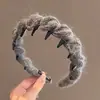 Diadema Fina Trenzada de Lana de Color Sólido Simple para Mujer, Estilo Perezoso Otoño e Invierno Versátil con Dientes Antideslizantes Accesorios para Recoger el Cabello