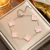 Pulsera de trébol de cuatro hojas de acero de titanio que no se desvanece con diamantes, pulsera de dijes de moda de oro rosa de 18 quilates, pulsera de cinco flores estilo europeo y americano