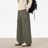 Pantalones cargo tipo cimitarra estilo americano para hombre, nuevos de otoño 2026, holgados, de pierna recta, casuales, de pierna ancha para adolescentes