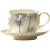 Taza de café de cerámica de bambú azul y blanco pintada a mano, estilo chino nuevo, lujo ligero, adecuada para el hogar, la oficina y para recibir invitados, taza de té exquisita