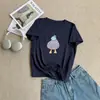 Camisa Jovem Estilo Coreano com Estampa de Boneco de Neve, Algodão Leve de Luxo com Flocos de Neve, Top Casual Redondo Fresco e Respirável
