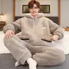 Pijama com Zíper Masculino Outono Inverno Coral Fleece Espessado Mais Veludo Quente Jovens Cardigan Roupas de Casa Conjunto Casual Masculino