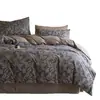 Juego de Cuatro Piezas de Jacquard Vintage Original Lino Lavado Lino Hilo Arrugado Algodón-Lino Estampado Juego de Ropa de Cama para Dormitorio