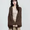 Chaqueta Cardigan de Punto Color Café Retro para Mujer Primavera Otoño 2026 Otoño Invierno Nuevo Estilo Perezoso Cardigan de Punto Suave Pegajoso Top Engrosado