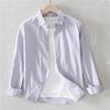 Camisa de lino y algodón blanca de verano para hombre, camisa de manga corta informal de lino para jóvenes, camisa de manga larga ajustada, top fino de media manga