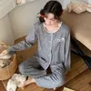 Pijama para Mujer Otoño e Invierno Nuevo Estilo 2025 Cálido de Manga Larga Cachemir Seda Holgado Coreano Dulce Encaje Conjunto de Ropa para el Hogar