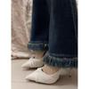 Elegantes Zapatos de Tacón Alto con Punta Fina Estilo Dama Otoño e Invierno 2025 Estilo Femenino Beige Plisado Zapatos de Tacón de Aguja Bajos