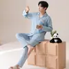 Algodón Puro Pijama para Hombre Manga Larga Cárdigan Dibujos Animados Casual Holgado Conjunto para Estar en Casa Estilo Hogareño Otoño Nueva Llegada