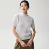 Elegante y versátil suéter casual de punto trenzado con cuello alto de mezcla de cachemira, manga corta, color liso, estilo retro