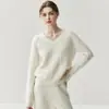 Suéter Feminino de Cashmere Grosso com Tranças, Slimming e Elegante, Loose, Novo Outono e Inverno, Gola V, Tricô Pulôver, Top Feminino