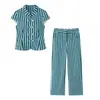 Ropa europea y americana para mujer transfronteriza, top casual a rayas de moda más vendido en AliExpress con detalle de nudo + pantalones de pierna recta