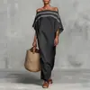 Estilo Nuevo de Verano Europeo y Americano Transfronterizo Sitio Web Independiente Vestido de un Hombro para Mujer Holgado de Vacaciones Manga Murciélago Vestido Largo