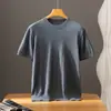 Camiseta de Gola Redonda com Manga Curta de Imitação de Caxemira 100% Pura de Alta Qualidade, Camiseta Básica de Tricô Fina para Primavera e Outono