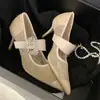 Elegantes Zapatos de Tacón Alto de Malla Estilo Francés 2026 Primavera/Verano Nuevos de Encaje Sexys con Tira al Tobillo de Pedrería