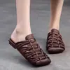 Sandalias de Diadema Tejida de Moda de Verano para Mujer, Suela Suave, Cómodas, Pantuflas Cuadradas Retro para Mujer