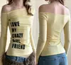 Roupas femininas Y2K, camiseta de manga longa doce e picante estilo americano com estampa de letras, ombro a ombro, casual, versátil, sexy, estilo trendy ins