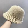 Sombrero de pescador de punto cálido para mujer, gorro de pescador de lana pequeño, estilo coreano, con cabeza grande y todo a juego, color negro, para otoño e invierno.