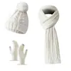 Sombreros Transfronterizos para Hombres y Mujeres en Otoño e Invierno Gorros de Lana Tejidos Gruesos con Forro de Polar, Bufandas y Guantes Trajes Cálidos